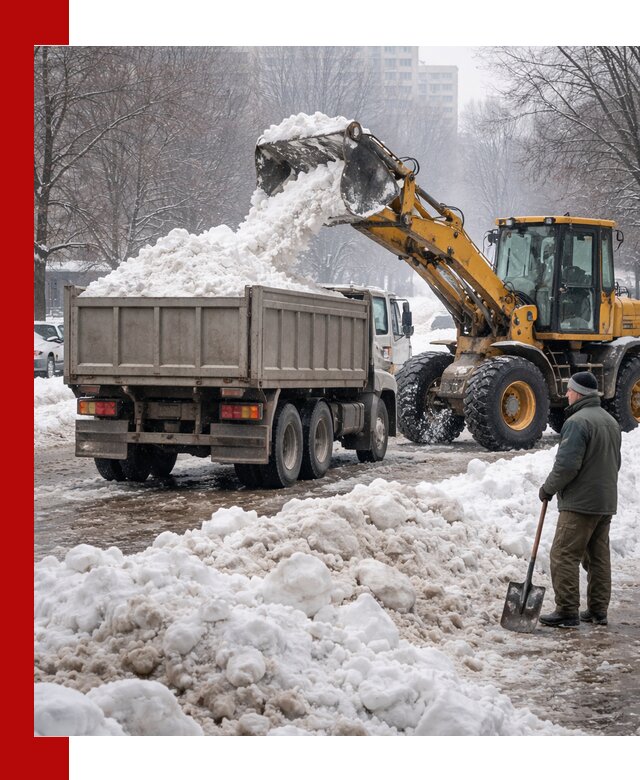 Вывоз снега грузовой техникой в Мичуринске оперативно и чисто